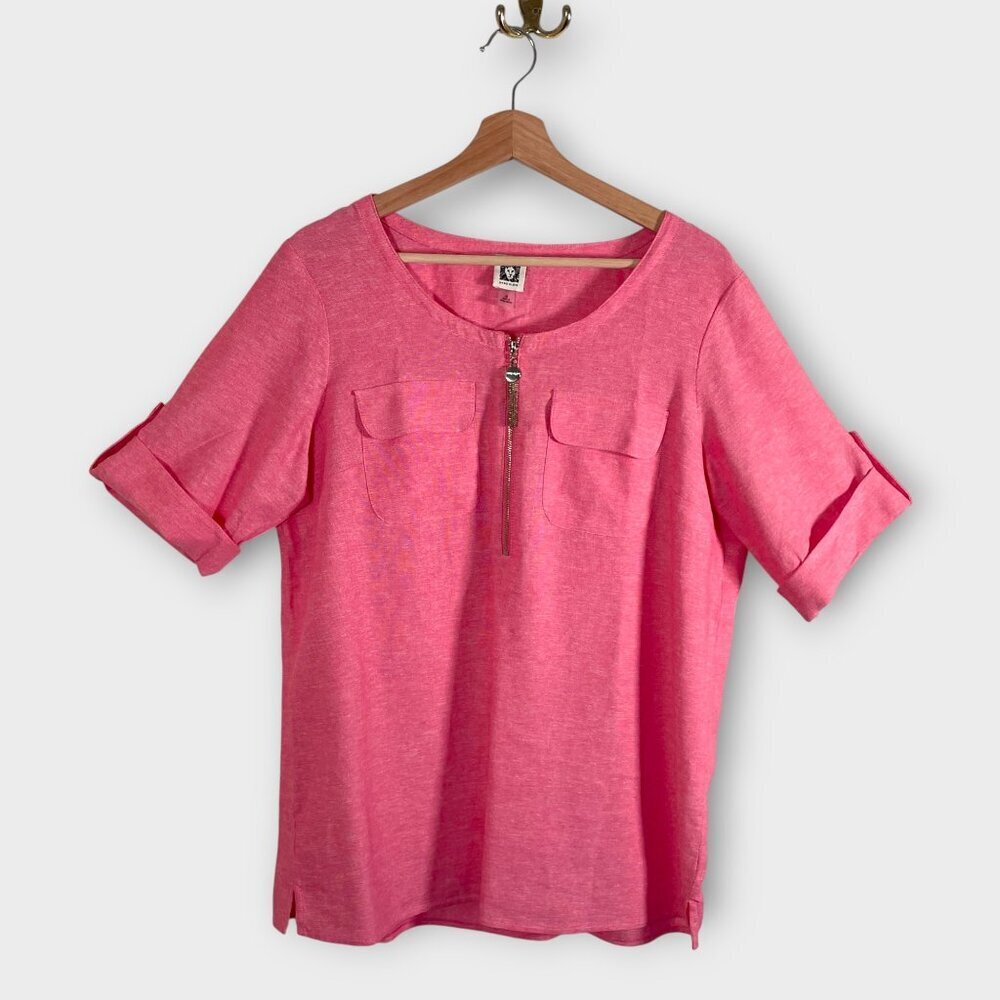 🦜 Anne Klein Top MEDIUM Red Casual Short Sleeve
